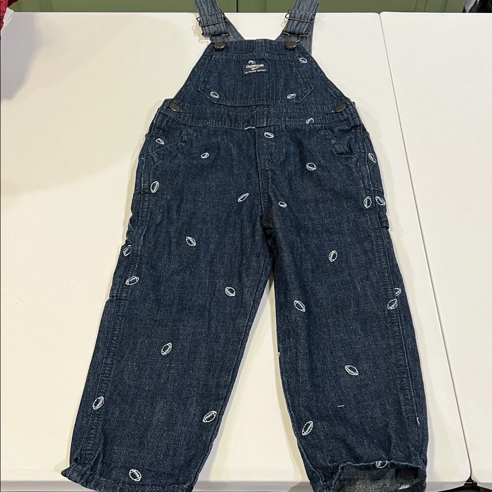 OshKosh B'gosh - Blue Chambray and Denim Overalls, White‎ Embroidery